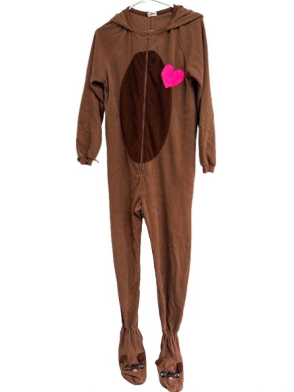 Cozy Brown Kids Hooded Beaver One-Piece Footie with Pink Heart